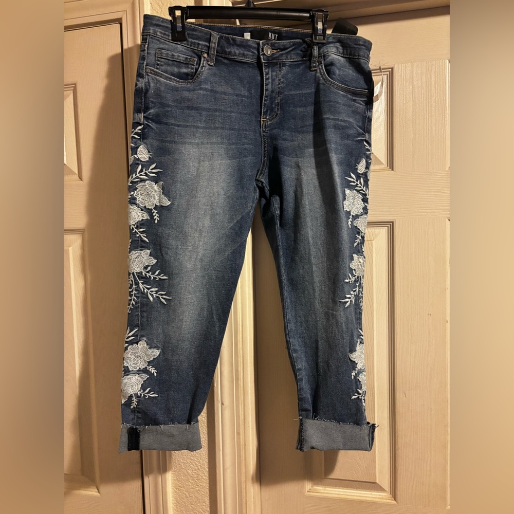 NWT Women’s KUT from the Kloth Donna Embroidered Ankle Skinny Blue Jeans size 14